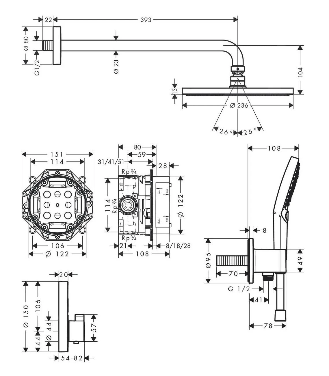 Hansgrohe Raindance S - Doucheset 240, Met ShowerSelect S Inbouw Thermostaatkraan, Chroom 27951000 2 Hansgrohe Raindance S - Doucheset 240, Met ShowerSelect S Inbouw Thermostaatkraan, Chroom 27951000 - Afbeelding 2