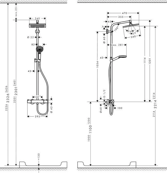 Hansgrohe Crometta - Showerpipe E 240 Doucheset Met Thermostaat, EcoSmart 9 L/min, Chroom 27281000 4 Hansgrohe Crometta - Showerpipe E 240 Doucheset Met Thermostaat, EcoSmart 9 L/min, Chroom 27281000 - Afbeelding 4