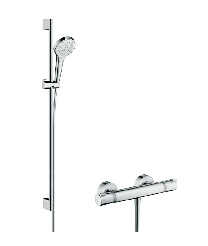 Hansgrohe Croma Select S - Vario Doucheset Met Thermostaat, 3jet, Douchestang 900 Mm, Wit/chroom 27014400 1 Hansgrohe Croma Select S - Vario Doucheset Met Thermostaat, 3jet, Douchestang 900 Mm, Wit/chroom 27014400