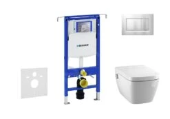 Geberit Duofix - Inbouwreservoir Voor Hangend Toilet Met SIGMA30 Bedieningsknop, Mat Chroom/chroom + Tece One - Hangend Douche-wc En Wc-bril, Rimless, SoftClose 111.355.00.5 NT7