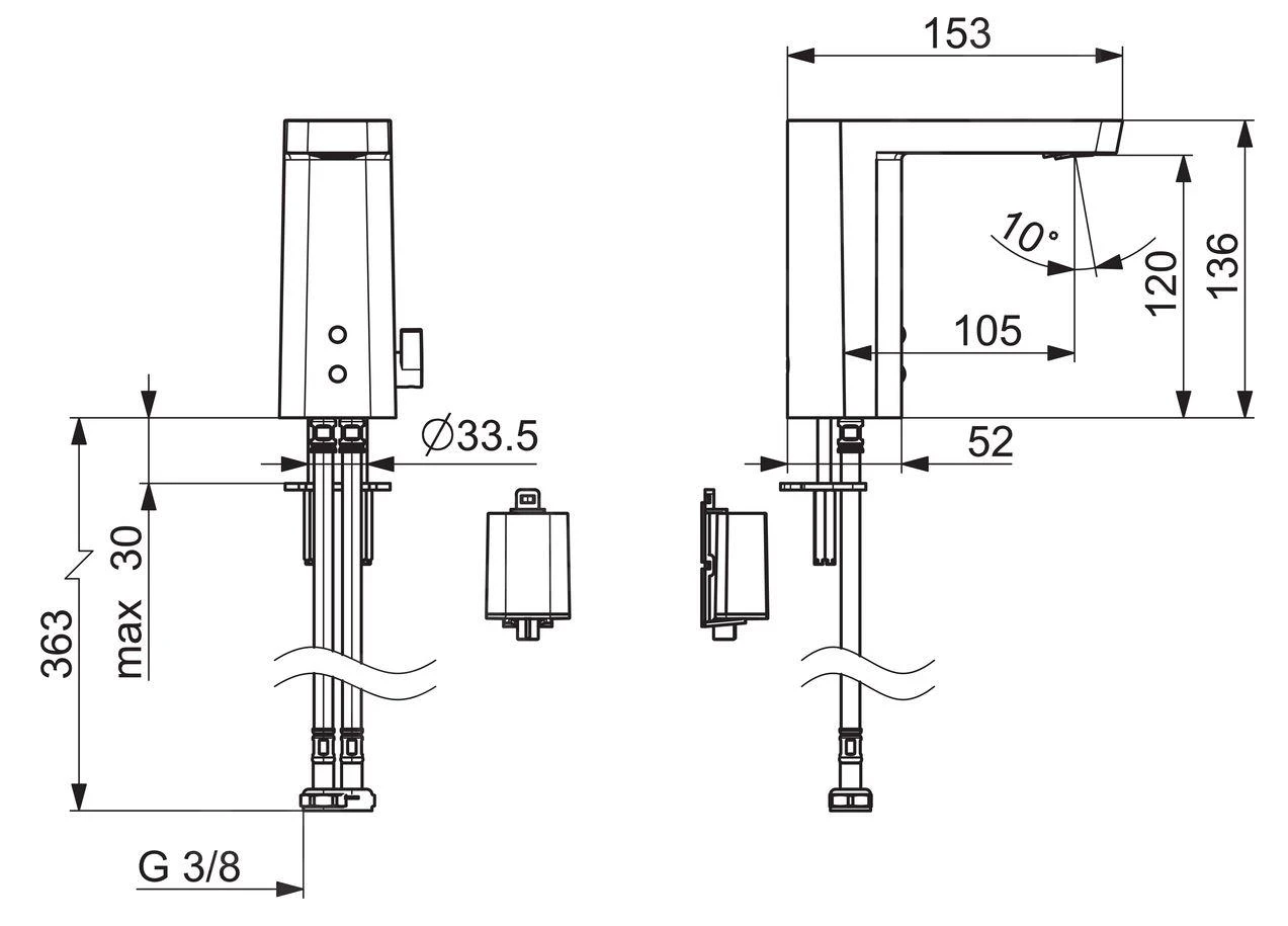 Hansa Stela - Contactloze Wastafelkraan, Batterijvoeding, Chroom 57162279 2 Hansa Stela - Contactloze Wastafelkraan, Batterijvoeding, Chroom 57162279 - Afbeelding 2