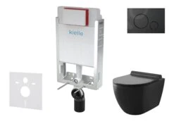 Kielle Genesis - Set Voorwandinstallatie, Toilet Gaia, Toiletbril Softclose En Bedieningspaneel Gemini IV, Mat Zwart 30505SZ11