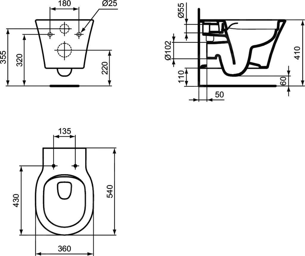 Ideal Standard Connect Air - Hangend Toilet Rimless, Zwart E2288V3 2 Ideal Standard Connect Air - Hangend Toilet Rimless, Zwart E2288V3 - Afbeelding 2