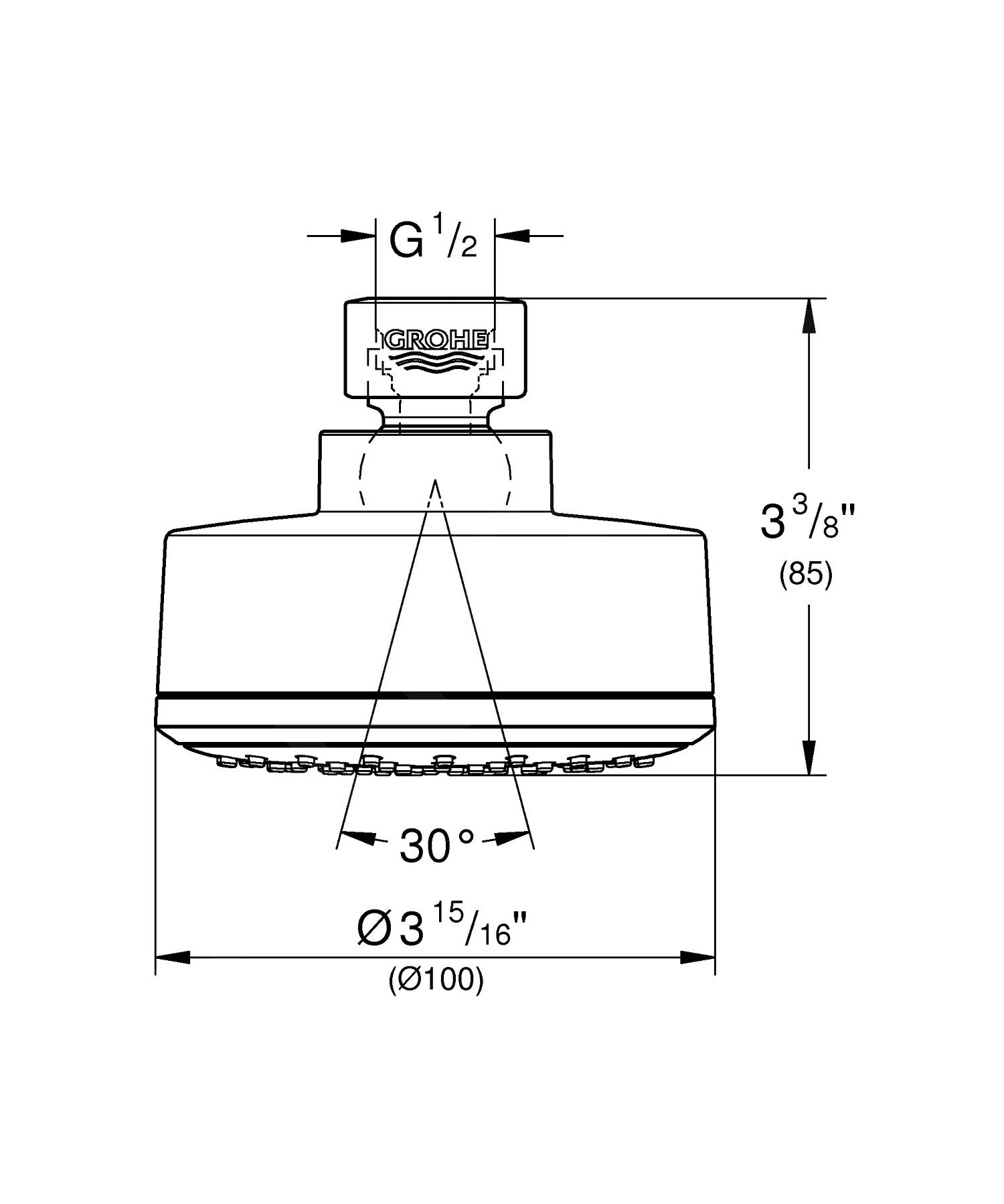 Grohe Tempesta New - Cosmopolitan 100 Hoofddouche, 1 Straalsoort, Chroom 26366001 2 Grohe Tempesta New - Cosmopolitan 100 Hoofddouche, 1 Straalsoort, Chroom 26366001 - Afbeelding 2