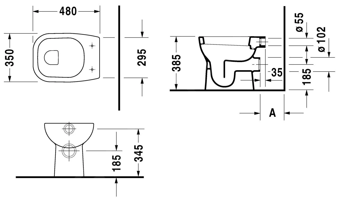 Duravit D-Code - Staande WC, Vlakspoel, Afvoer Aan Achterzijde, Wit 21090900002 2 Duravit D-Code - Staande WC, Vlakspoel, Afvoer Aan Achterzijde, Wit 21090900002 - Afbeelding 2