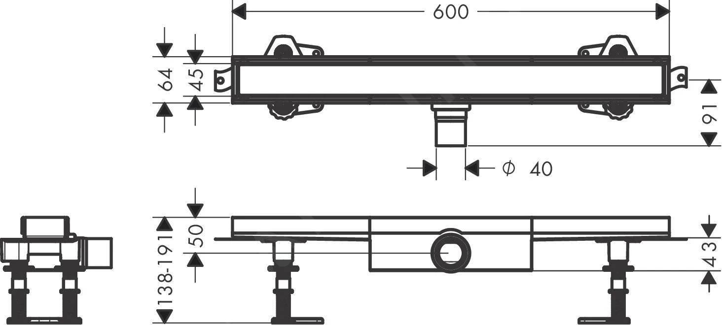 Hansgrohe RainDrain Compact - Douchegoot 60 Cm Voor Tegelvloer, Met Rooster 56163000 2 Hansgrohe RainDrain Compact - Douchegoot 60 Cm Voor Tegelvloer, Met Rooster 56163000 - Afbeelding 2