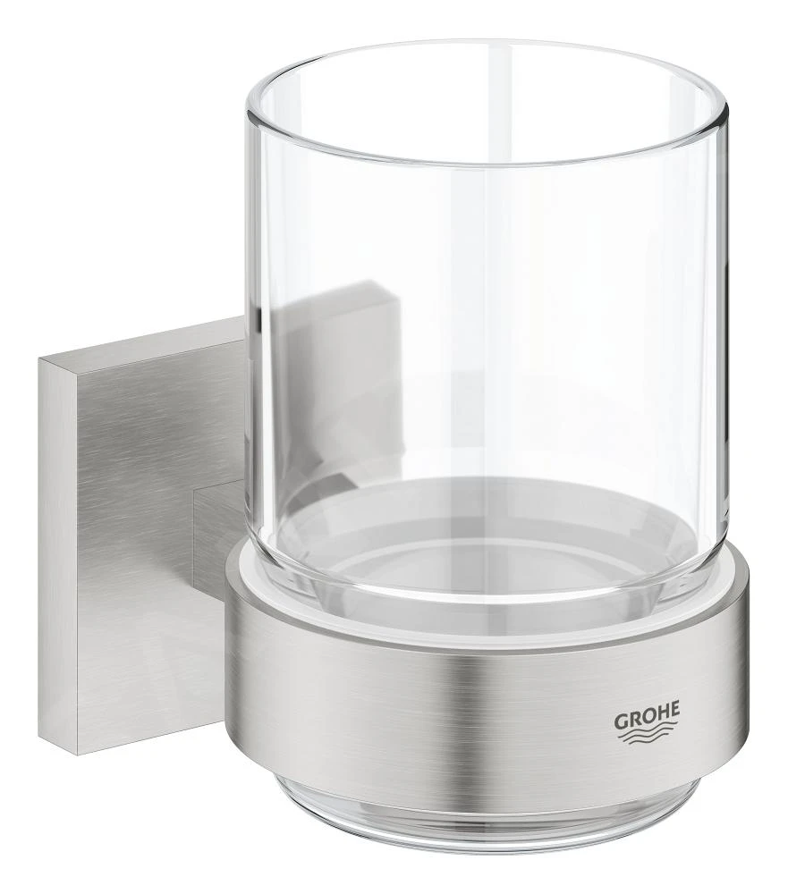 Grohe QuickFix Start Cube - Beker Met Houder, Voor Tandenborstel En Tandpasta, Glas/supersteel 41097DC0 1 Grohe QuickFix Start Cube - Beker Met Houder, Voor Tandenborstel En Tandpasta, Glas/supersteel 41097DC0