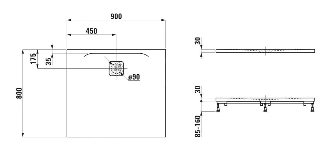 Laufen Pro - Douchebak 900x800 Mm, Mat Zwart H2149500800001 2 Laufen Pro - Douchebak 900x800 Mm, Mat Zwart H2149500800001 - Afbeelding 2