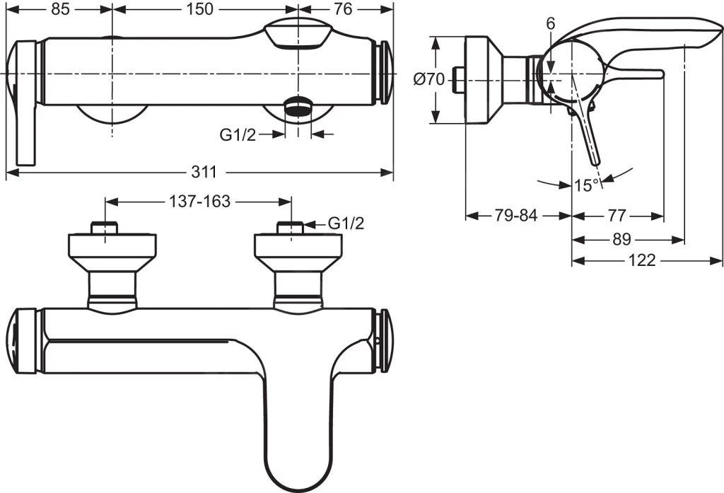 Ideal Standard Melange - Badkraan, Chroom A4271AA 2 Ideal Standard Melange - Badkraan, Chroom A4271AA - Afbeelding 2