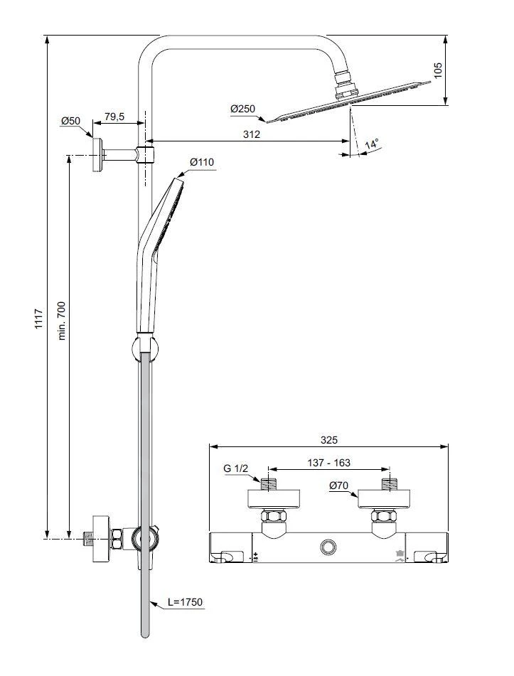 Ideal Standard CeraTherm - Doucheset Met Thermostaat, Diameter 250 Mm, 3jets, Chroom A7565AA 2 Ideal Standard CeraTherm - Doucheset Met Thermostaat, Diameter 250 Mm, 3jets, Chroom A7565AA - Afbeelding 2