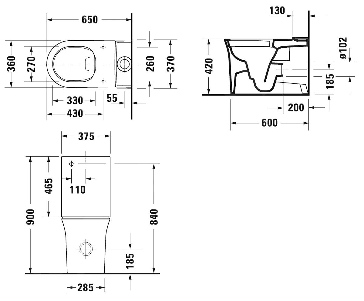 Duravit White Tulip - Duoblok Toilet, Vario Afvoer, Rimless, Wit 2197090000 2 Duravit White Tulip - Duoblok Toilet, Vario Afvoer, Rimless, Wit 2197090000 - Afbeelding 2