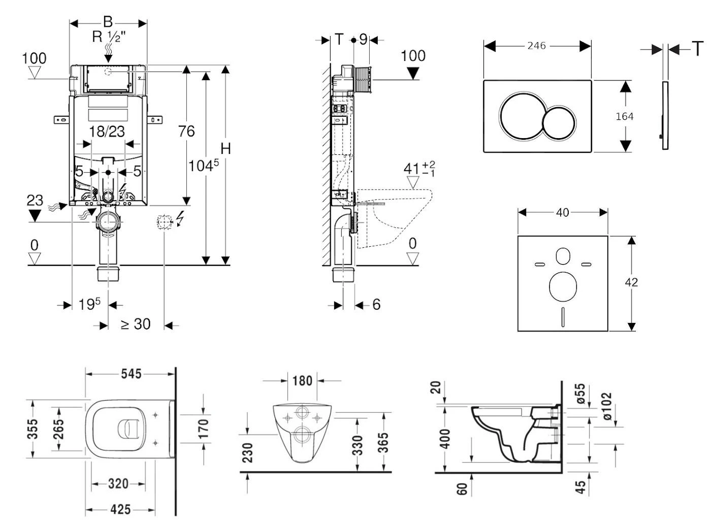 Geberit Kombifix - Toiletset Met Sigma01 Bedieningsplaat, Glanzend Chroom + Duravit ME By Starck Hangend Toilet En Wc Bril, Rimless, SoftClose 110.302.00.5 NM2 2 Geberit Kombifix - Toiletset Met Sigma01 Bedieningsplaat, Glanzend Chroom + Duravit ME By Starck Hangend Toilet En Wc Bril, Rimless, SoftClose 110.302.00.5 NM2 - Afbeelding 2