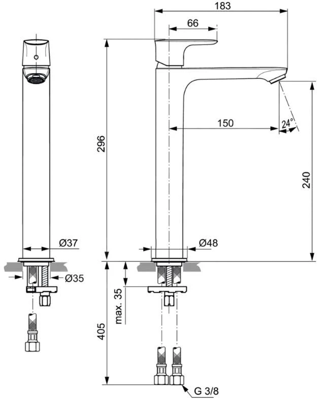 Ideal Standard Connect Air - Wastafelkraan Slim, Chroom A7027AA 2 Ideal Standard Connect Air - Wastafelkraan Slim, Chroom A7027AA - Afbeelding 2